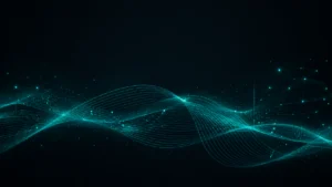 Delta digital communication technology background featuring wireless signal waves and network connectivity