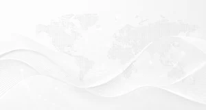 Abstract Delta global communications background concept featuring a dotted world map, flowing wireless signal waves, and interconnected network patterns in a premium white corporate technology design.