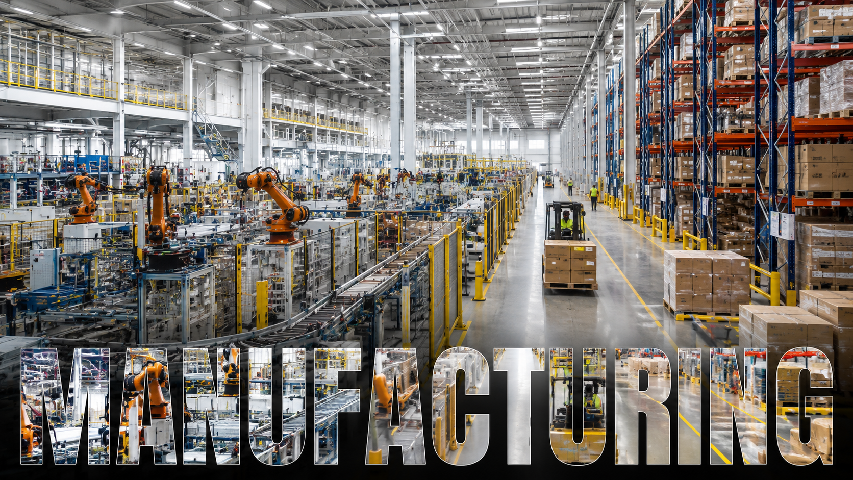 Advanced manufacturing facility and automated warehouse with robotics, logistics systems and industrial operations showcasing communication solutions for manufacturing environments.